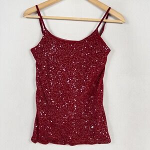 The Limited Tank Top Small Red Sequin Cami Sleeveless Y2K Sparkly Party Clubwear
